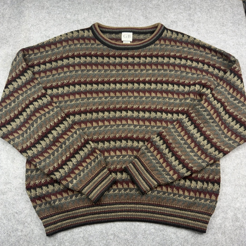 Vintage Geoffrey Beene Textured Geometric Knit Crewneck Sweater XL